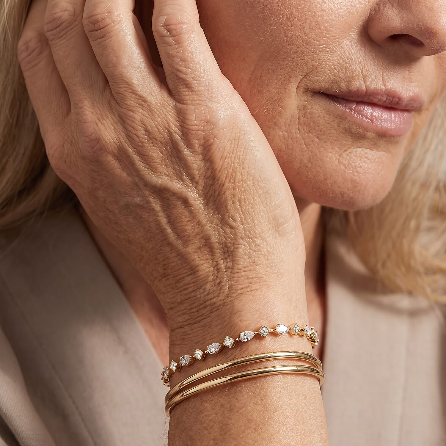 Clarte Moissanite 2.60 ctw Melange Bracelet in 14K Yellow Gold Over Sterling Silver (7-10In)