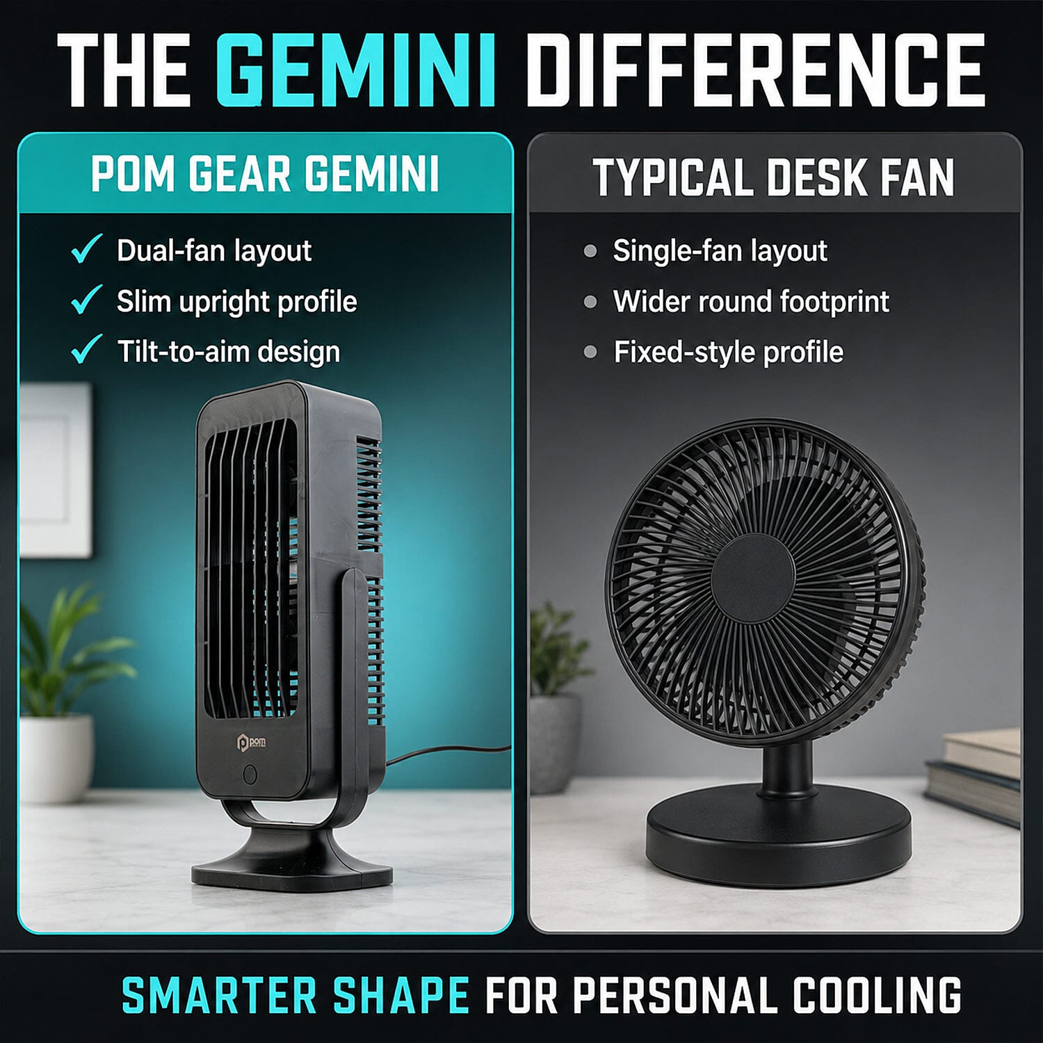 Pom Gear Gemini Twin Turbo Desk Fan - Black