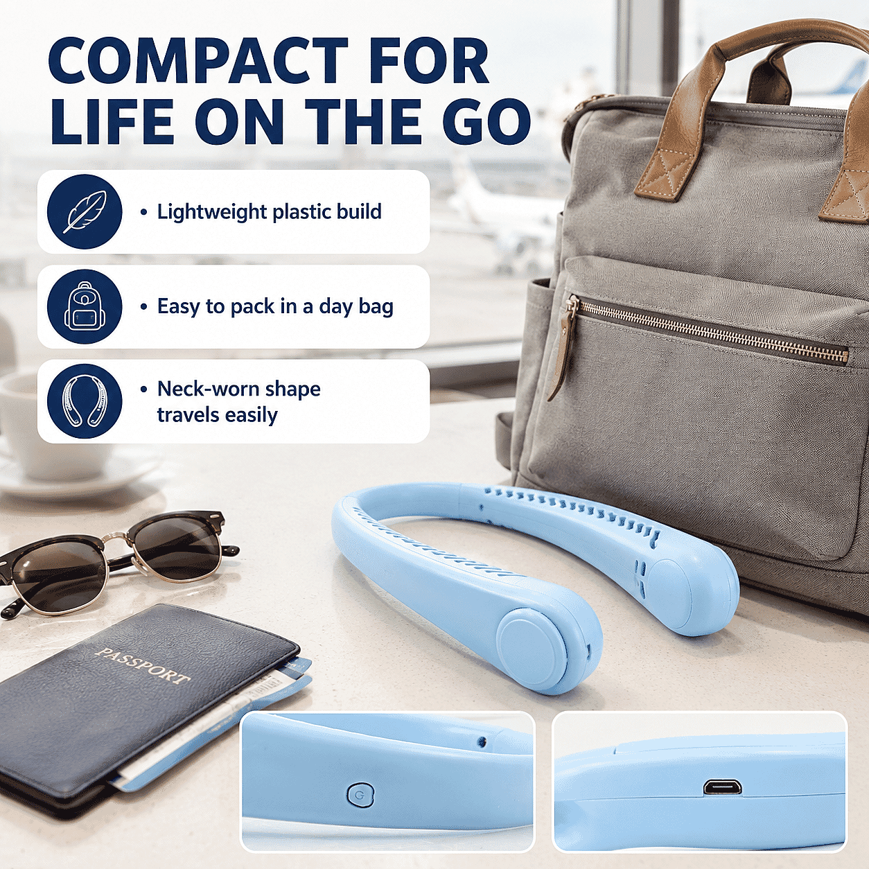 Pom Gear Neck Travel Cooling Fan - Blue