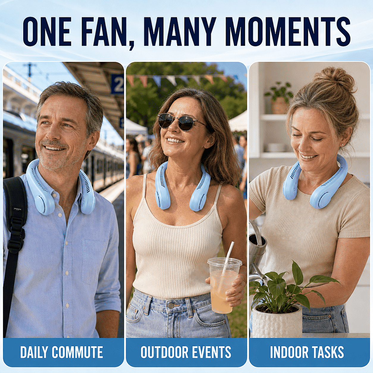 Pom Gear Neck Travel Cooling Fan - Blue