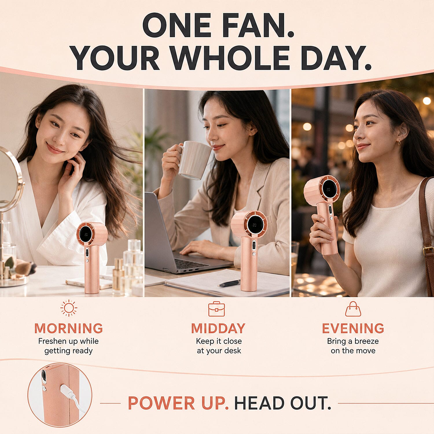Closeout Deal Ankur Treasure Chest Pom Gear Metallic Series Tornado Blast Fan -Rose Gold