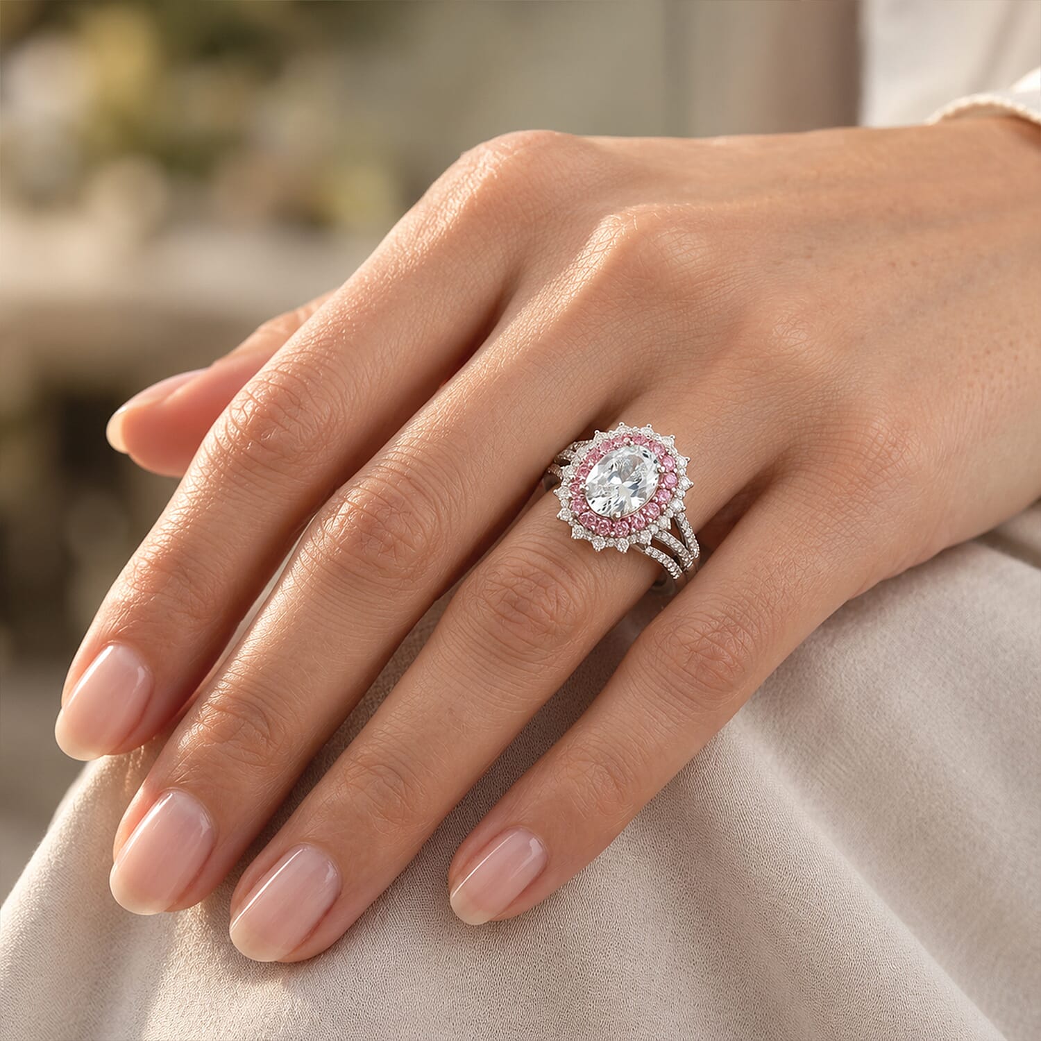 D'Joy Premium Magoro Aquamarine and Multi Gemstone 2.80 ctw Ring in Rhodium Over Sterling Silver (Size 10.0)