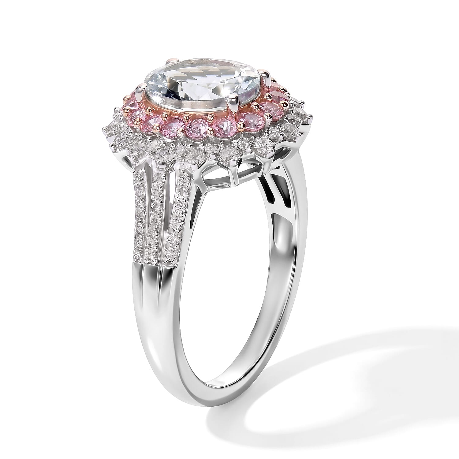 D'Joy Premium Magoro Aquamarine and Multi Gemstone 2.80 ctw Ring in Rhodium Over Sterling Silver (Size 10.0)