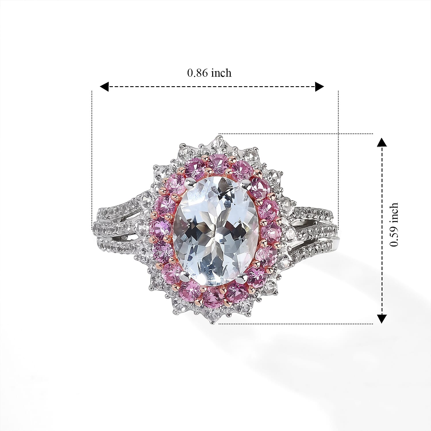 D'Joy Premium Magoro Aquamarine and Multi Gemstone 2.80 ctw Ring in Rhodium Over Sterling Silver (Size 10.0)