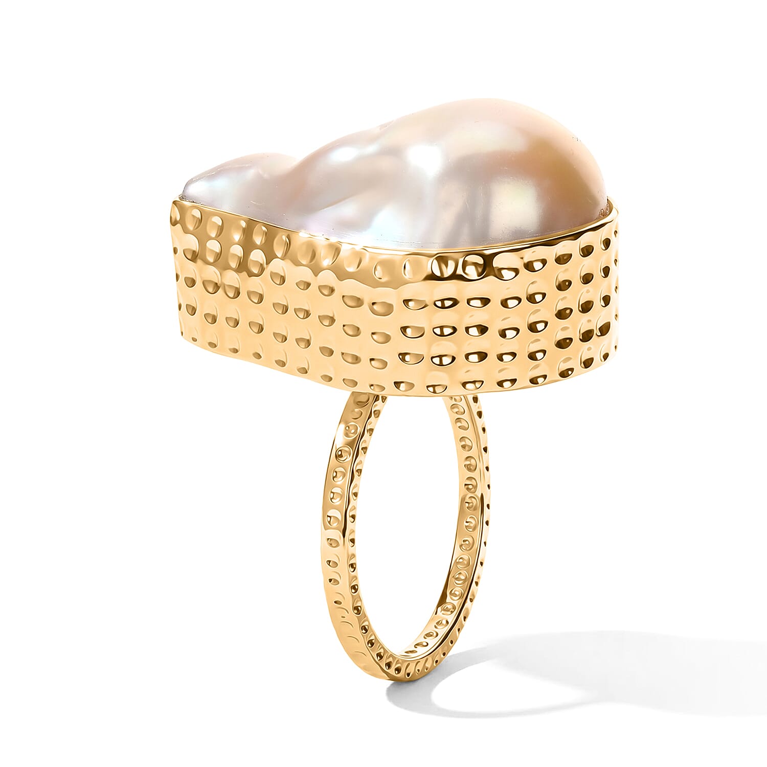 D'Joy White Baroque Pearl Ring in 18K Vermeil Yellow Gold Over Sterling Silver (Size 6.0)