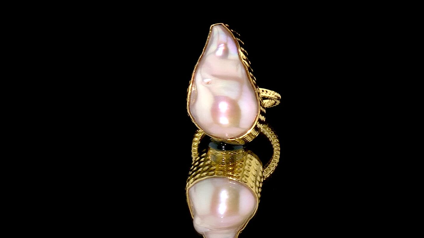D''Joy White Baroque Pearl Ring in 18K Vermeil YG Over Sterling Silver (Size 10.0)