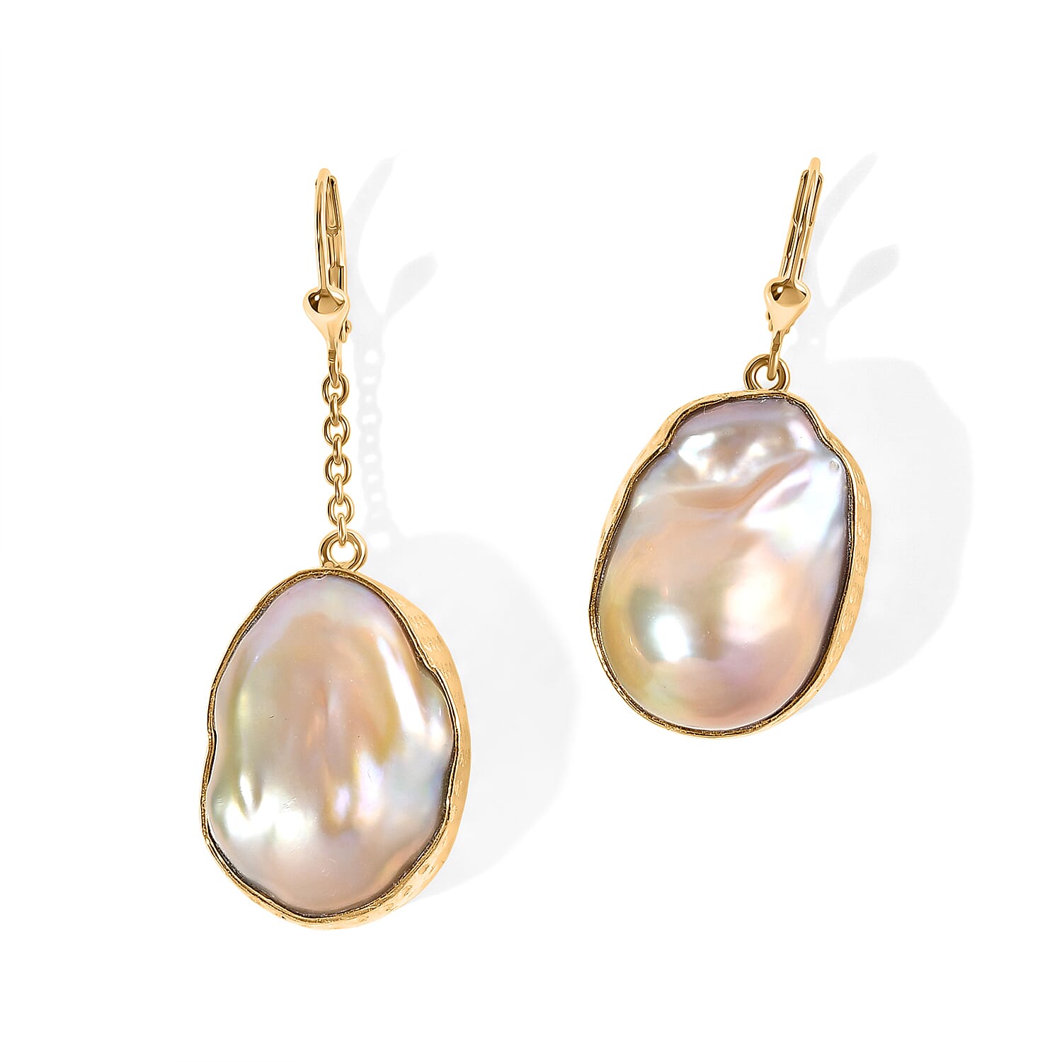 D'Joy White Baroque Pearl Earrings in 18K Vermeil YG Over Sterling Silver