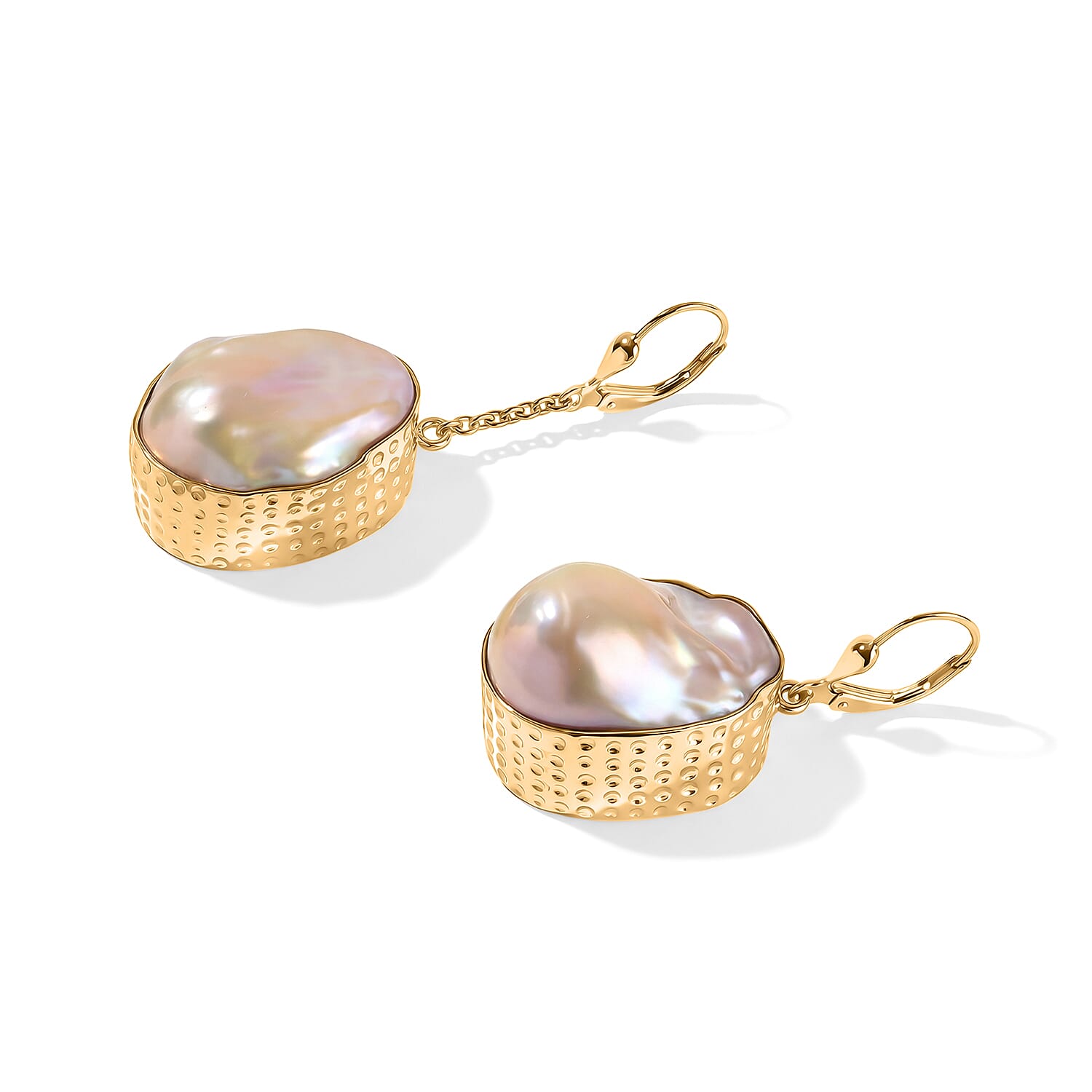 D'Joy White Baroque Pearl Earrings in 18K Vermeil YG Over Sterling Silver