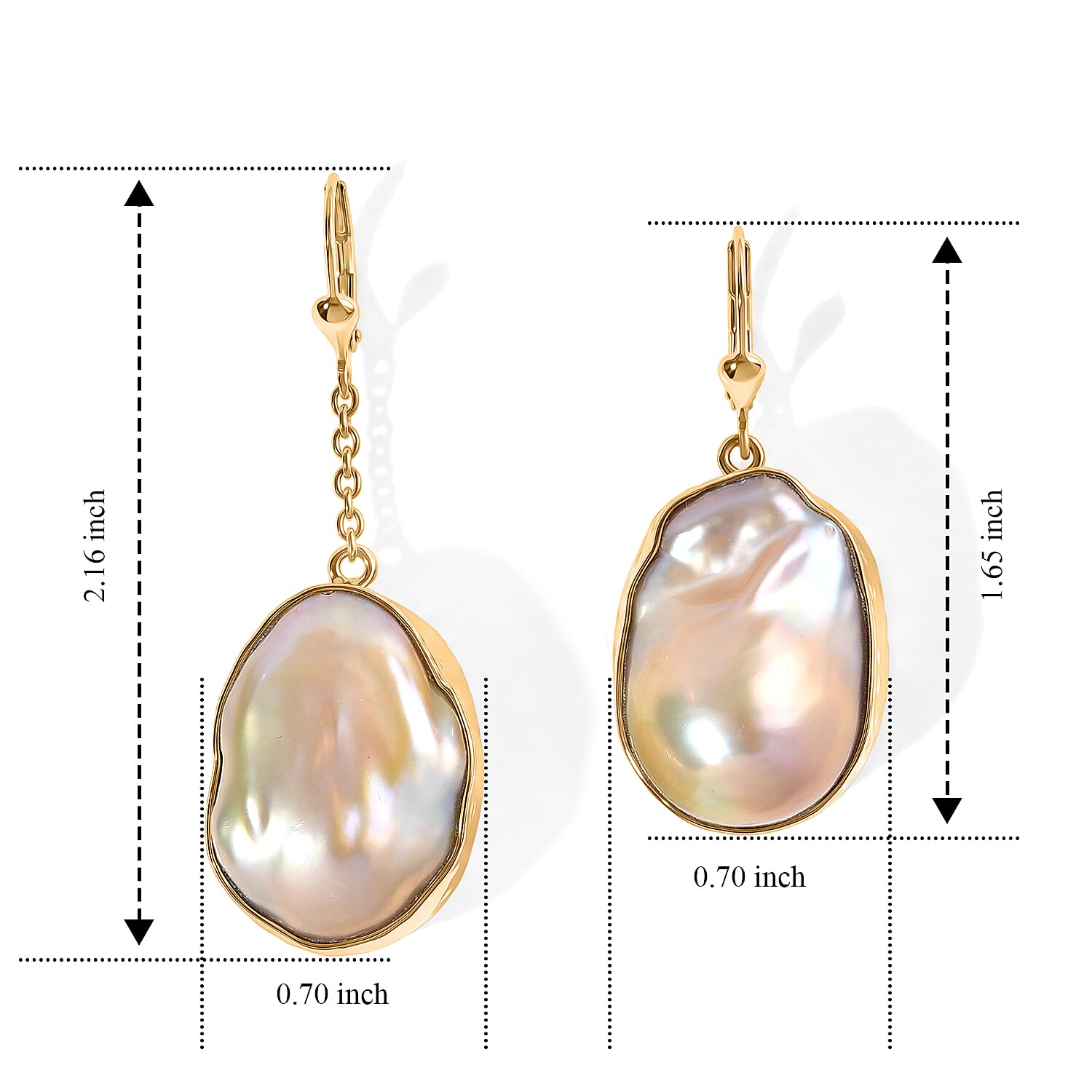 D'Joy White Baroque Pearl Earrings in 18K Vermeil YG Over Sterling Silver