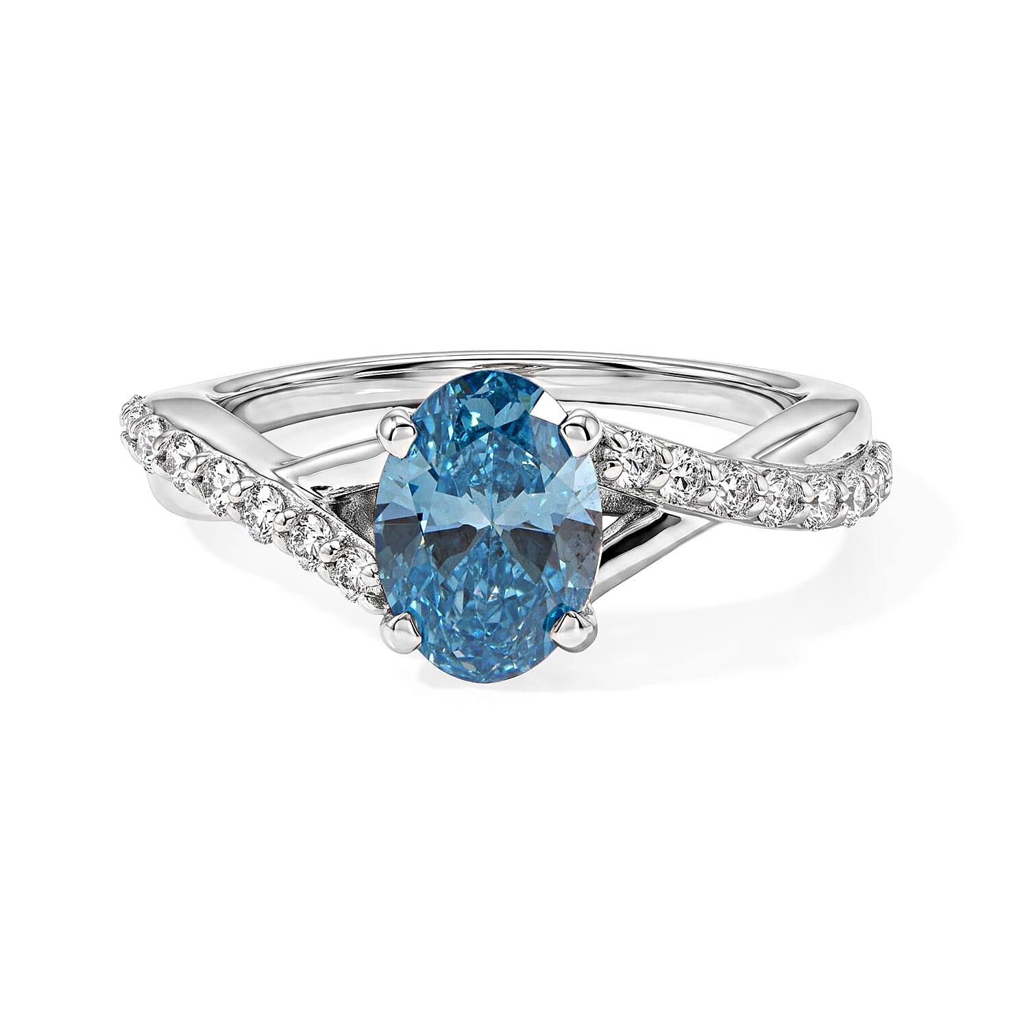 D'Joy Lab Grown Blue Diamond (IR) and Lab Grown Diamond VS 1.25 ctw Ring in Rhodium Over Sterling Silver (Size 6.0)