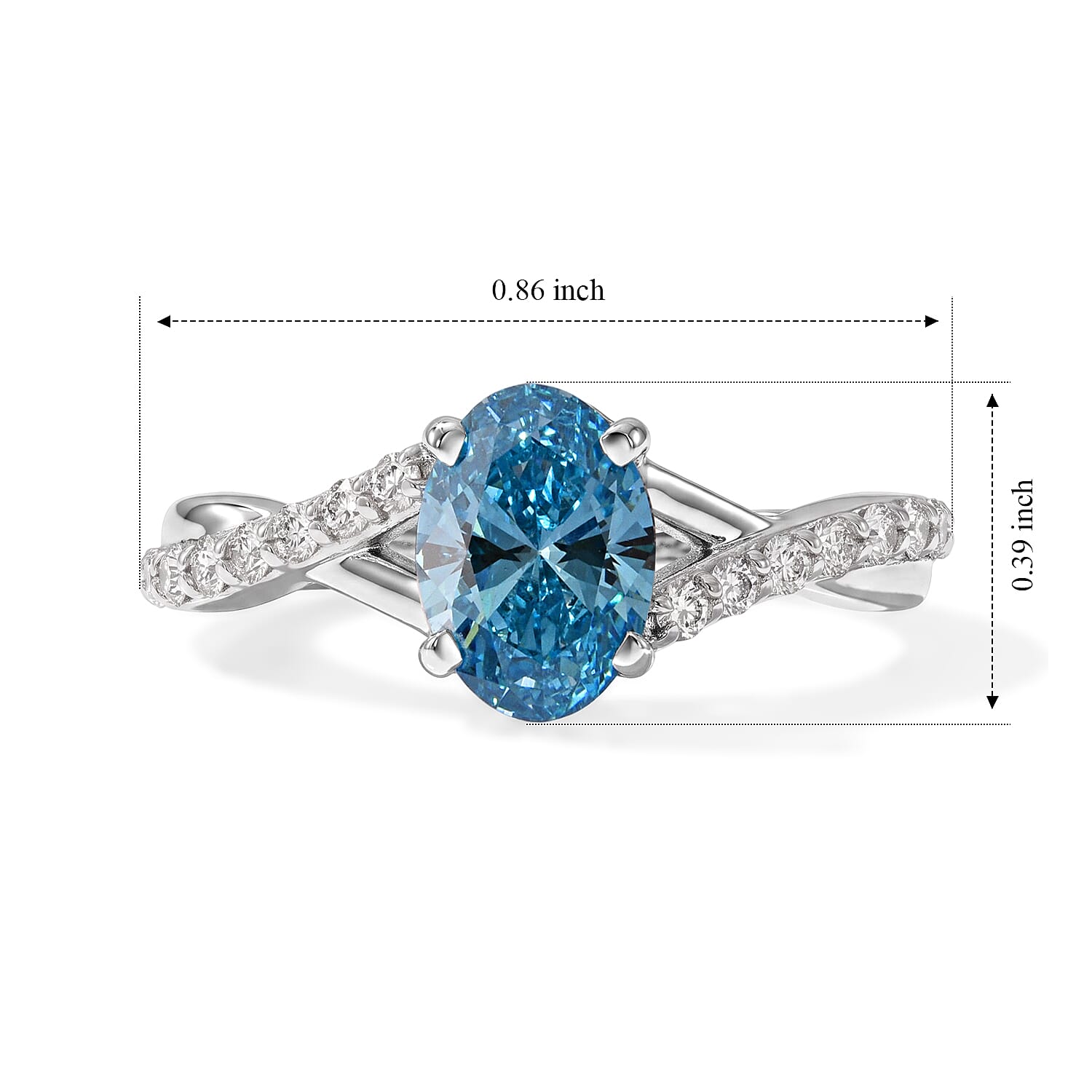 D'Joy Lab Grown Blue Diamond (IR) and Lab Grown Diamond VS 1.25 ctw Ring in Rhodium Over Sterling Silver (Size 6.0)
