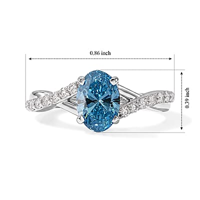 D'Joy Lab Grown Blue Diamond (IR) and Lab Grown Diamond VS 1.25 ctw Ring in Rhodium Over Sterling Silver (Size 6.0)