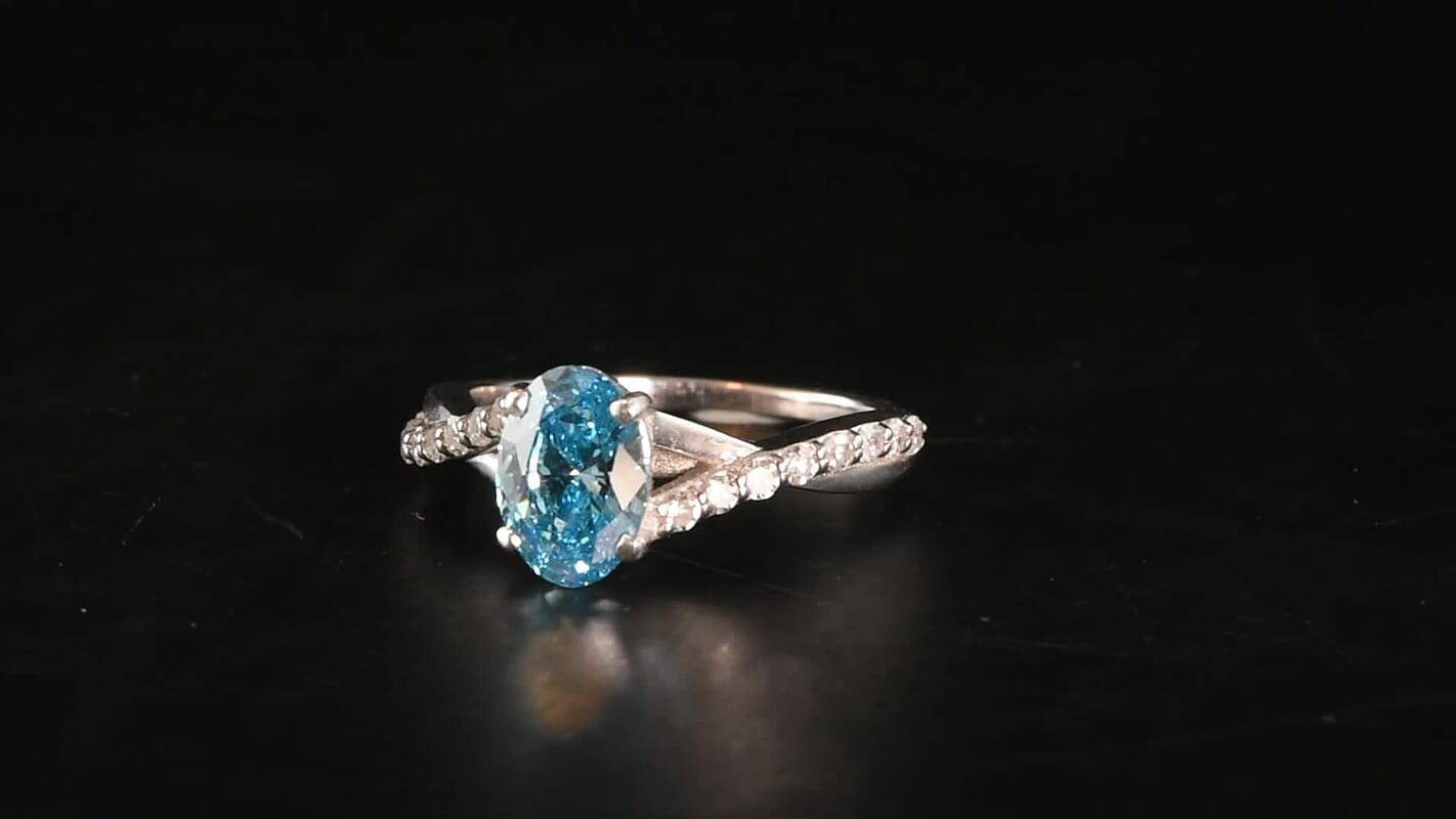 D''Joy Lab Grown Blue Diamond (IR), Lab Grown Diamond (VS) Ring in Rhodium Over Sterling Silver (Size 10.0) 1.25 ctw