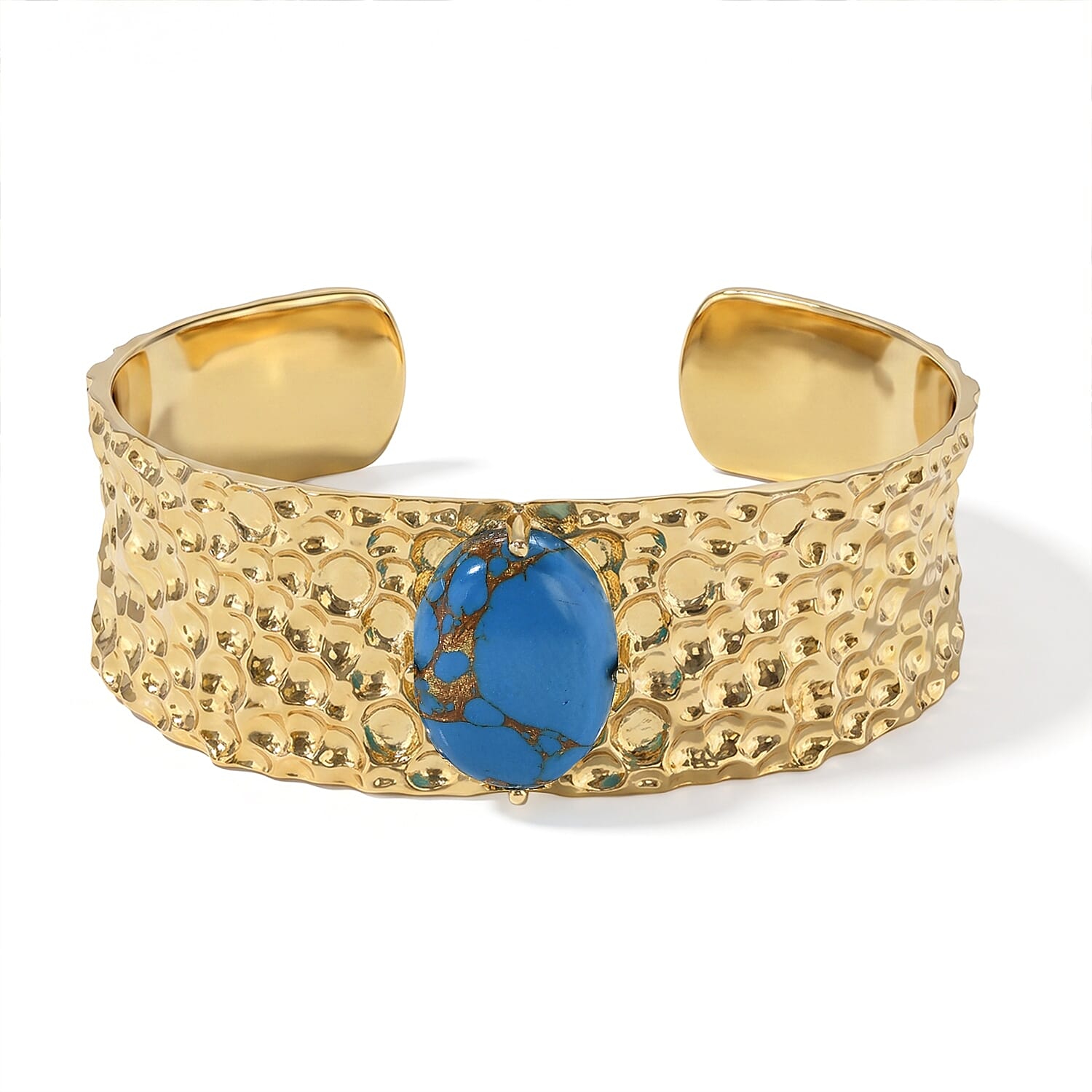 EverTrue Blue Turquoise 17.50 ctw Cuff Bracelet in 18K YG Plated (7.25 In)