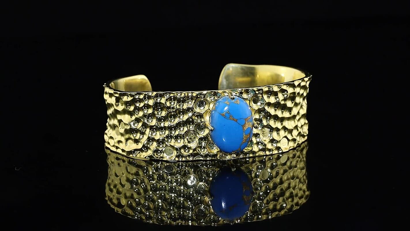 EverTrue Blue Turquoise Cuff Bangle in 18K YG Plated  17.50 ctw