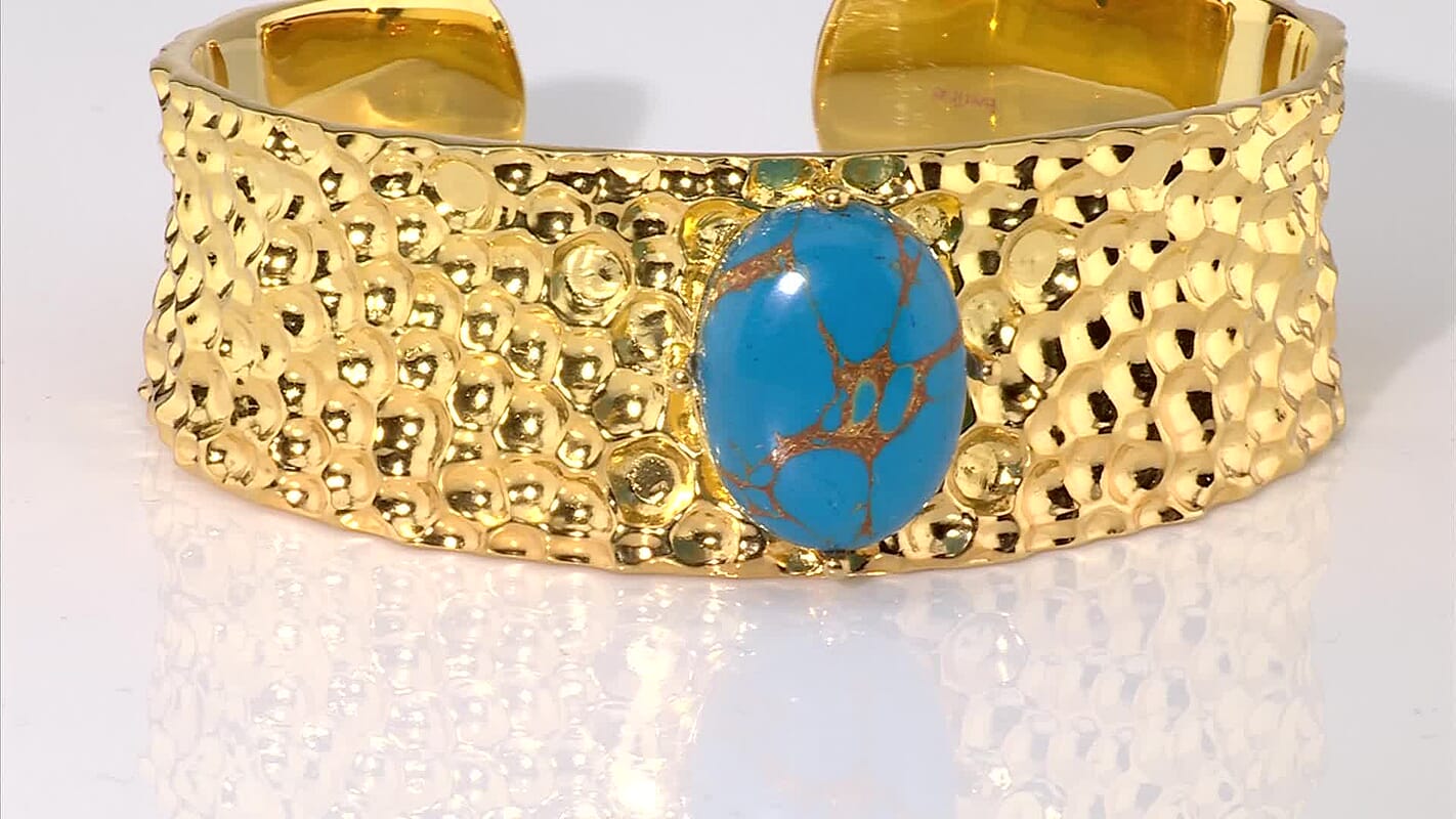 EverTrue Blue Turquoise Cuff Bangle in 18K YG Plated  17.50 ctw