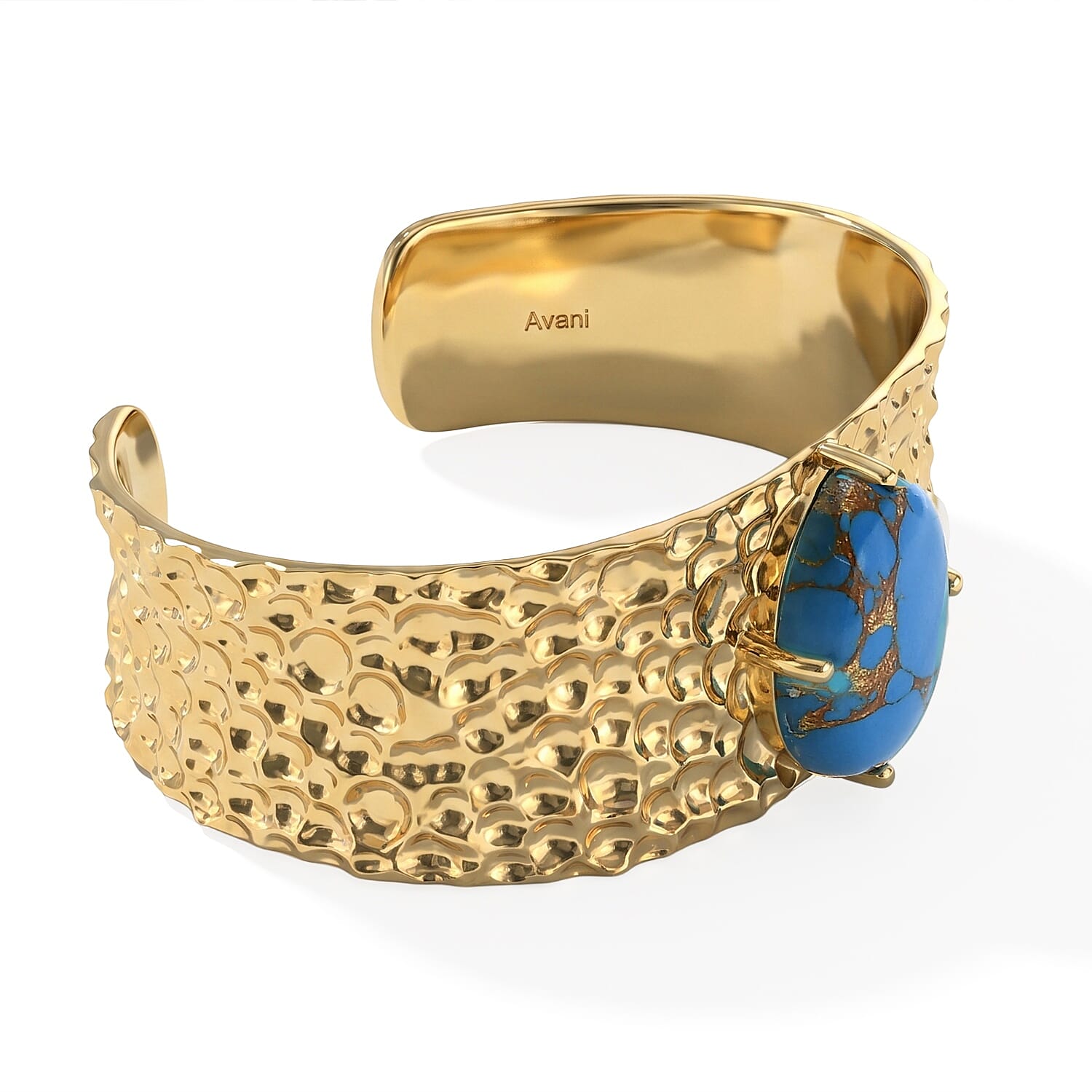 EverTrue Blue Turquoise 17.50 ctw Cuff Bracelet in 18K YG Plated (7.25 In)