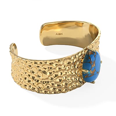 EverTrue Blue Turquoise 17.50 ctw Cuff Bracelet in 18K YG Plated (7.25 In)