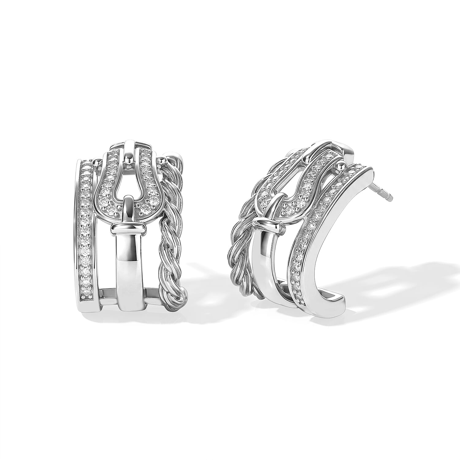 GP White Diamond 0.35 ctw J Hoop Earrings in Rhodium Over Sterling Silver