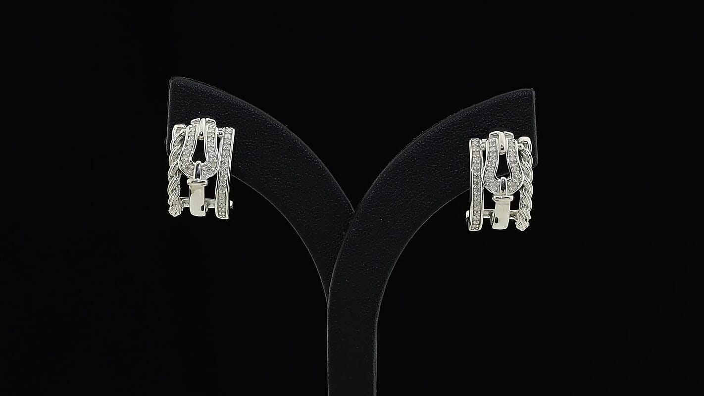 GP White Diamond 0.35 ctw J Hoop Earrings in Rhodium Over Sterling Silver