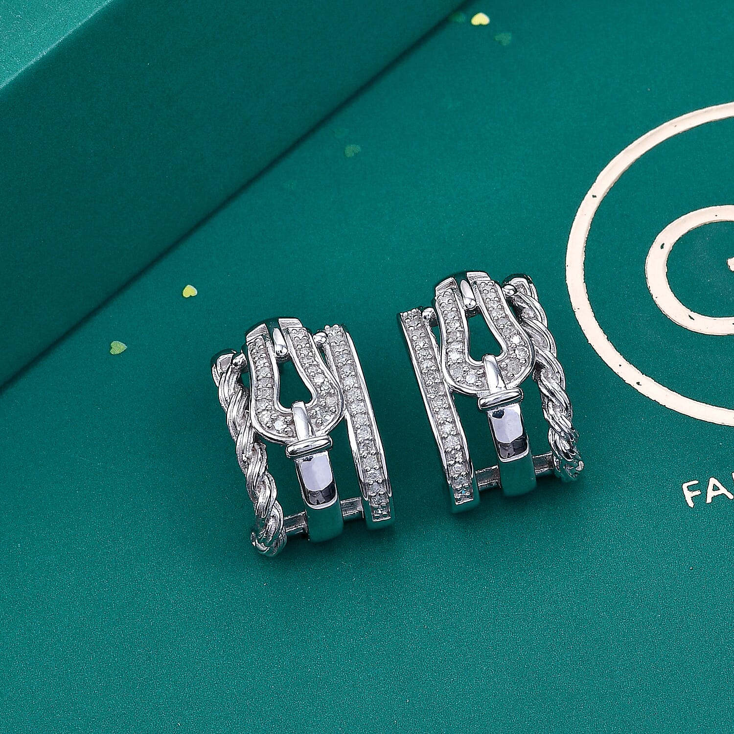 GP White Diamond 0.35 ctw J Hoop Earrings in Rhodium Over Sterling Silver