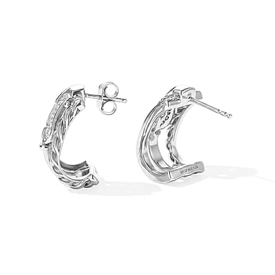 GP White Diamond 0.35 ctw J Hoop Earrings in Rhodium Over Sterling Silver