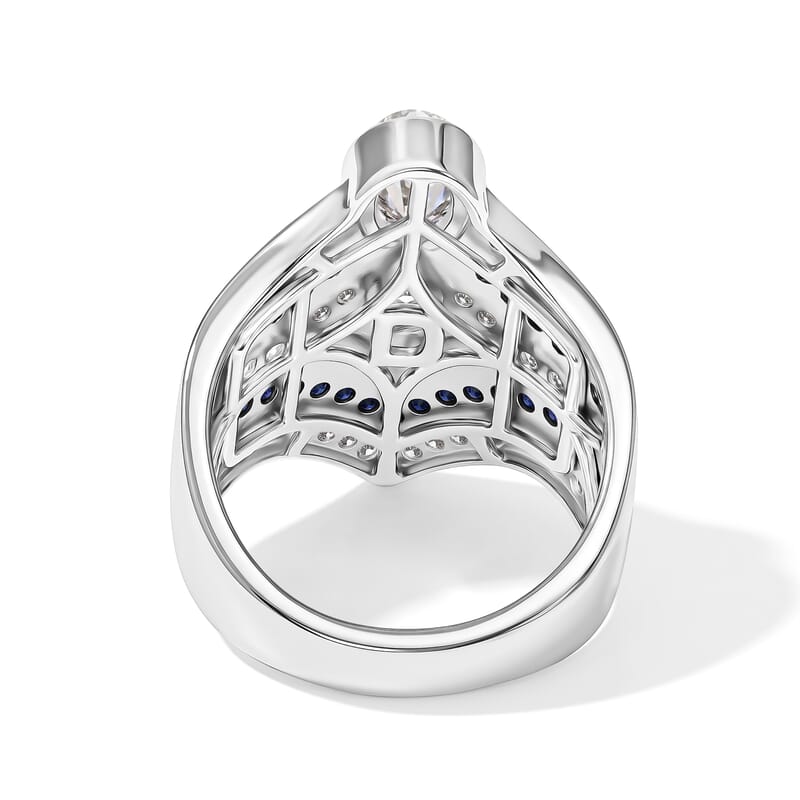 D'Joy Rainbow Moonstone and Multi Gemstone 2.50 ctw Celestial Shield Ring in Rhodium Over Sterling Silver (Size 6.0)