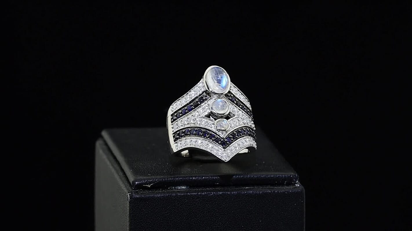 D''Joy Rainbow Moonstone, Multi Gemstone Ring in Rhodium Over Sterling Silver (Size 6.0) 2.48 ctw