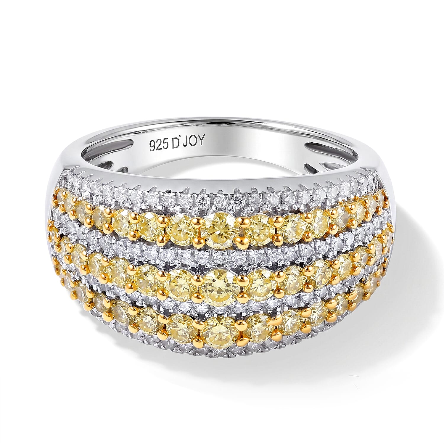 D'Joy Natural Yellow and White Diamond I3 1.50 ctw Ring in Rhodium Over Sterling Silver (Size 6.0)