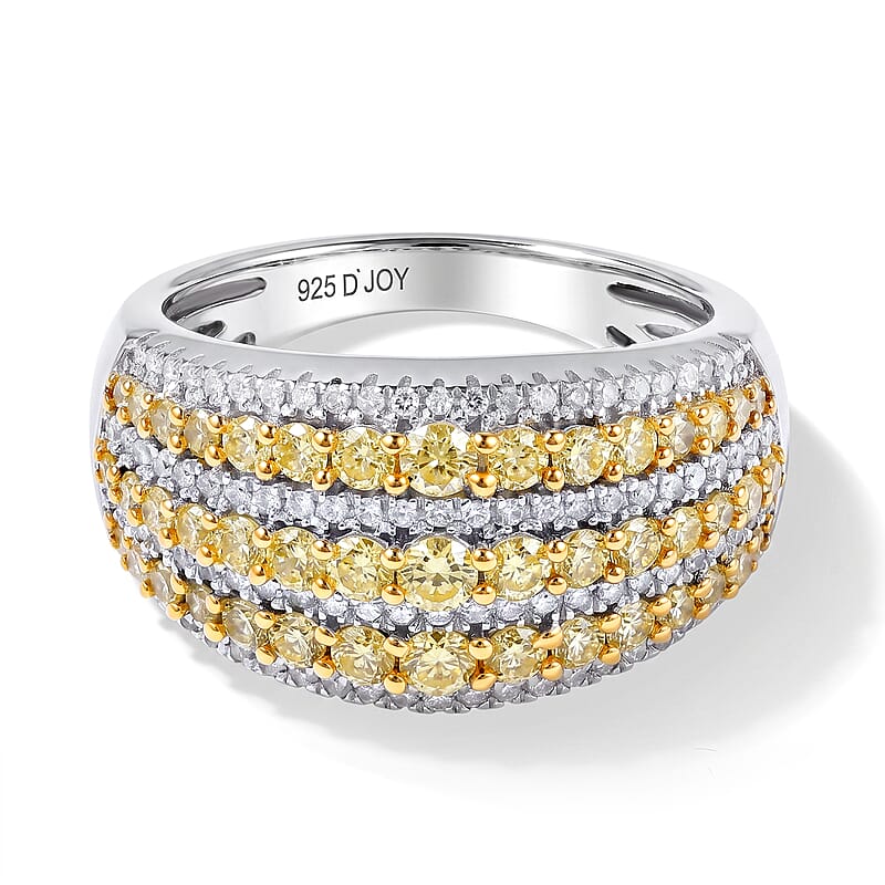 D'Joy Natural Yellow and White Diamond I3 1.50 ctw Ring in Rhodium Over Sterling Silver (Size 6.0)