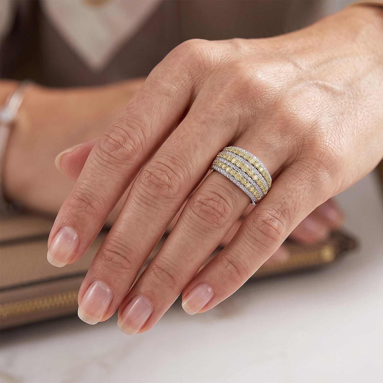 D'Joy Natural Yellow and White Diamond I3 1.50 ctw Ring in Rhodium Over Sterling Silver (Size 6.0)