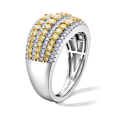 D'Joy Natural Yellow and White Diamond I3 1.50 ctw Ring in Rhodium Over Sterling Silver (Size 6.0)
