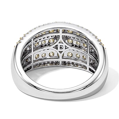 D'Joy Natural Yellow and White Diamond I3 1.50 ctw Ring in Rhodium Over Sterling Silver (Size 6.0)