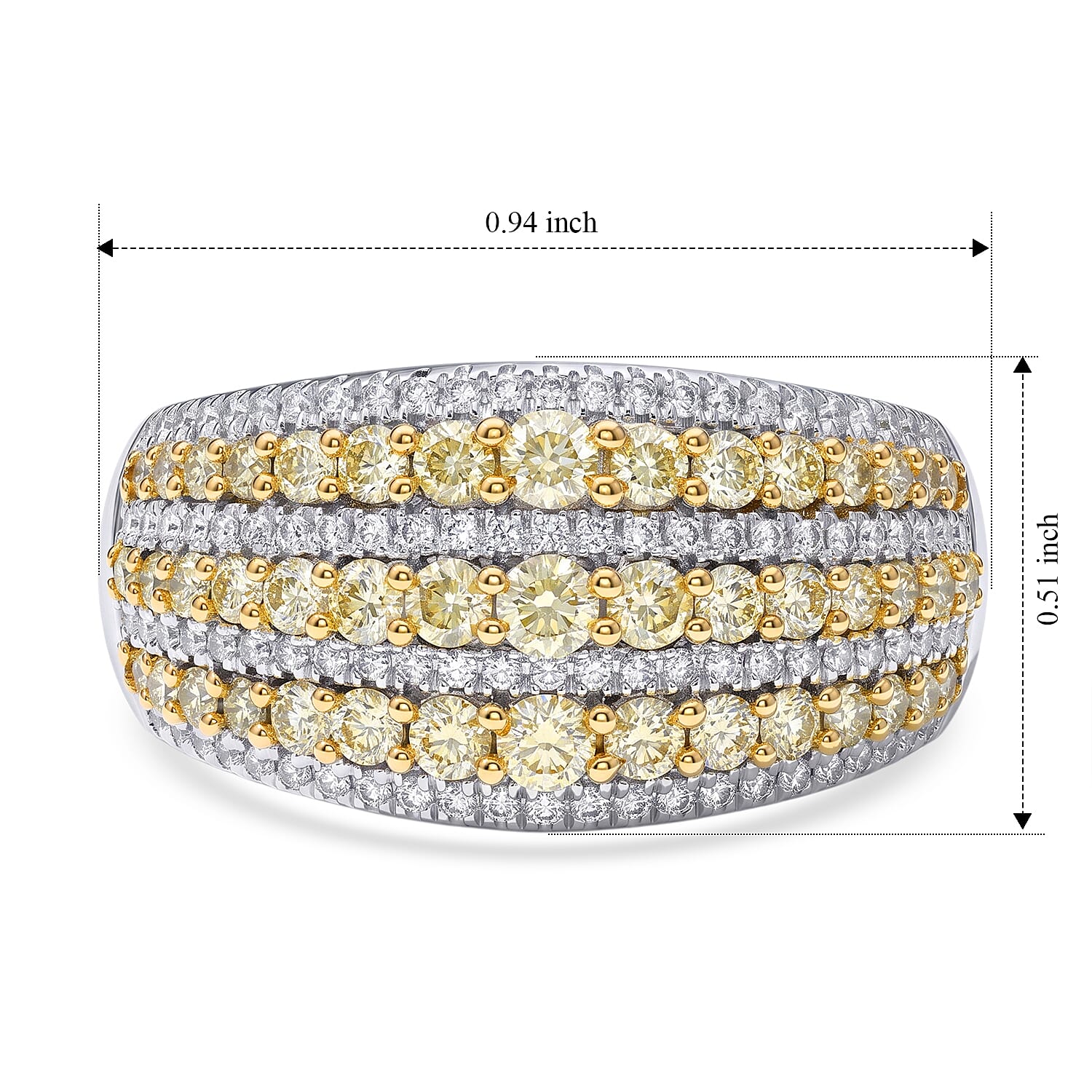 D'Joy Natural Yellow and White Diamond I3 1.50 ctw Ring in Rhodium Over Sterling Silver (Size 6.0)