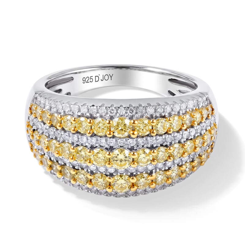 Doorbuster D'Joy Natural Yellow and White Diamond I3 1.50 ctw Layers of Light Woven in Gold Ring in Rhodium Over Sterling Silver (Size 7.0)