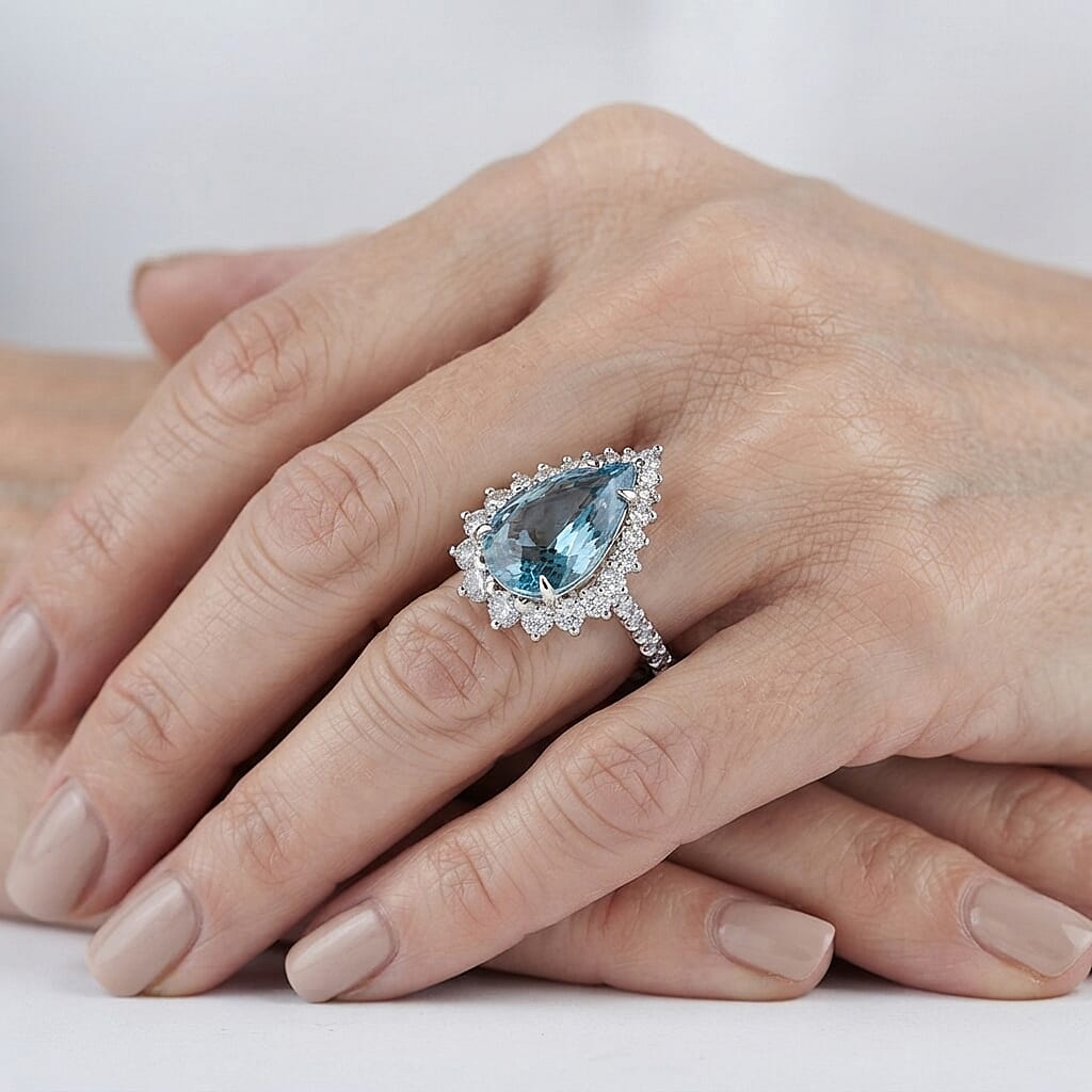 Chairman Vault Collection Rhapsody AAAA Santa Maria Aquamarine and Diamond EF-VS 6.95 ctw Ring in 950 Platinum (Size 7.0) 8.85 Grams