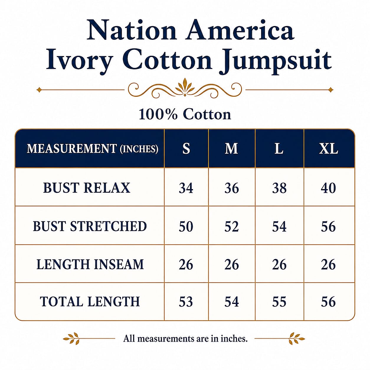 Nation America Ivory Cotton Jumpsuit - 1X