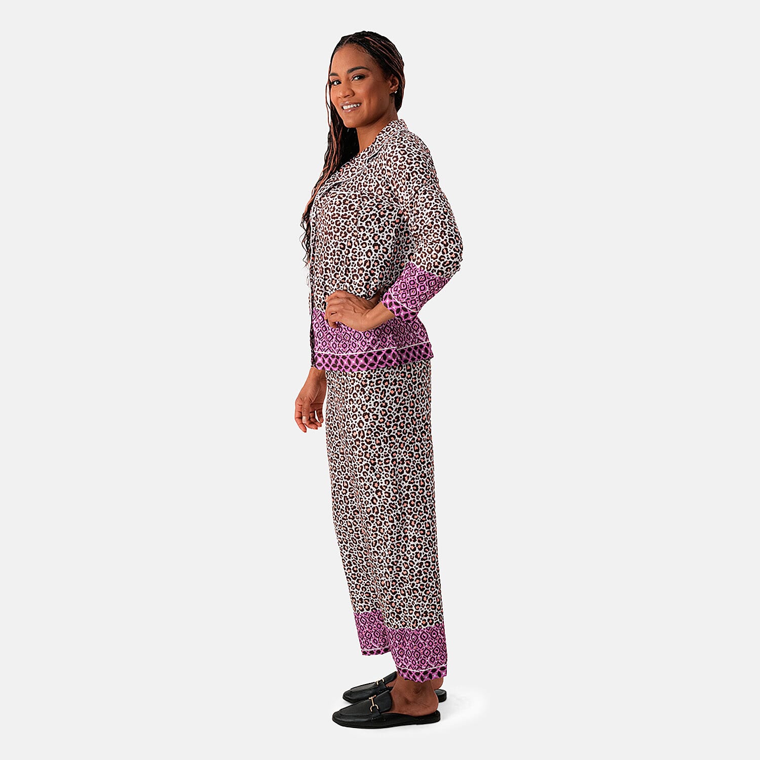 Pink Label Brown Animal Fuchsia Border Pajamas - M