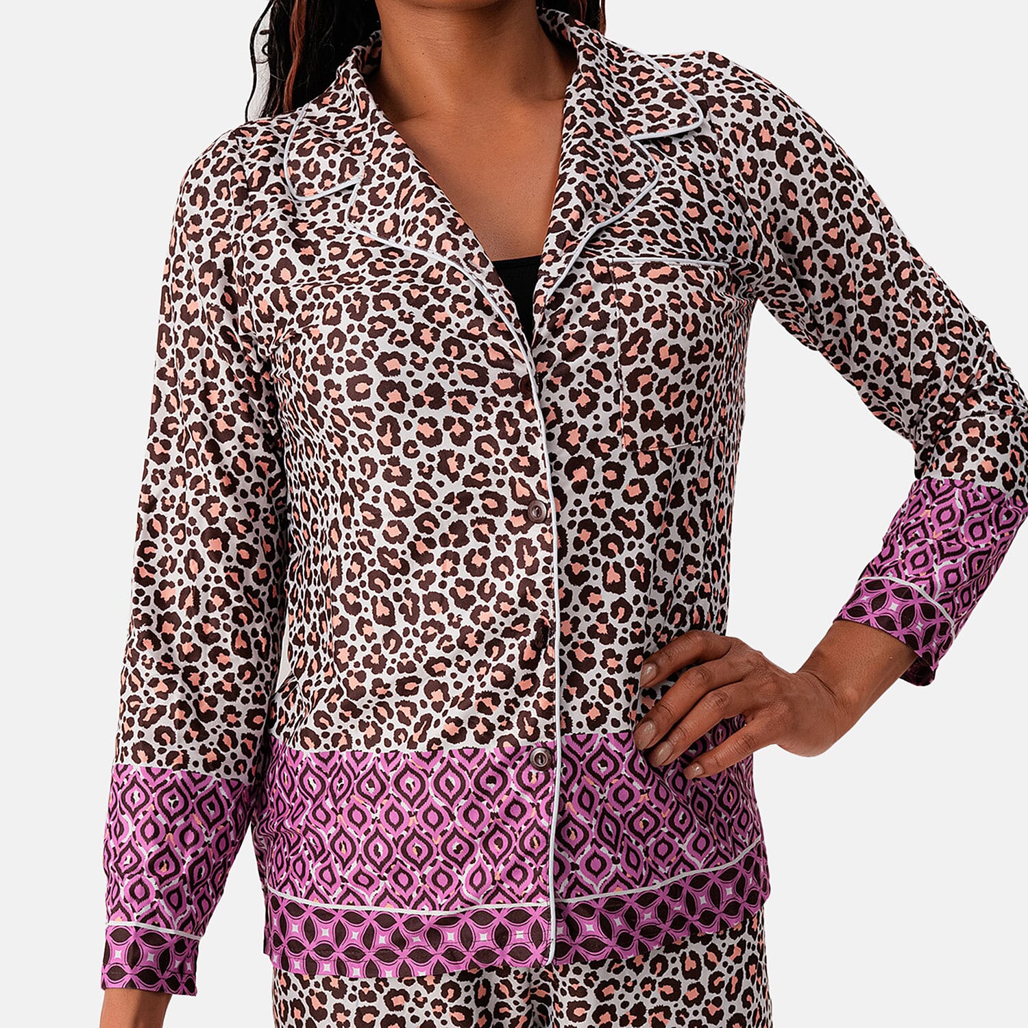 Pink Label Brown Animal Fuchsia Border Pajamas - M