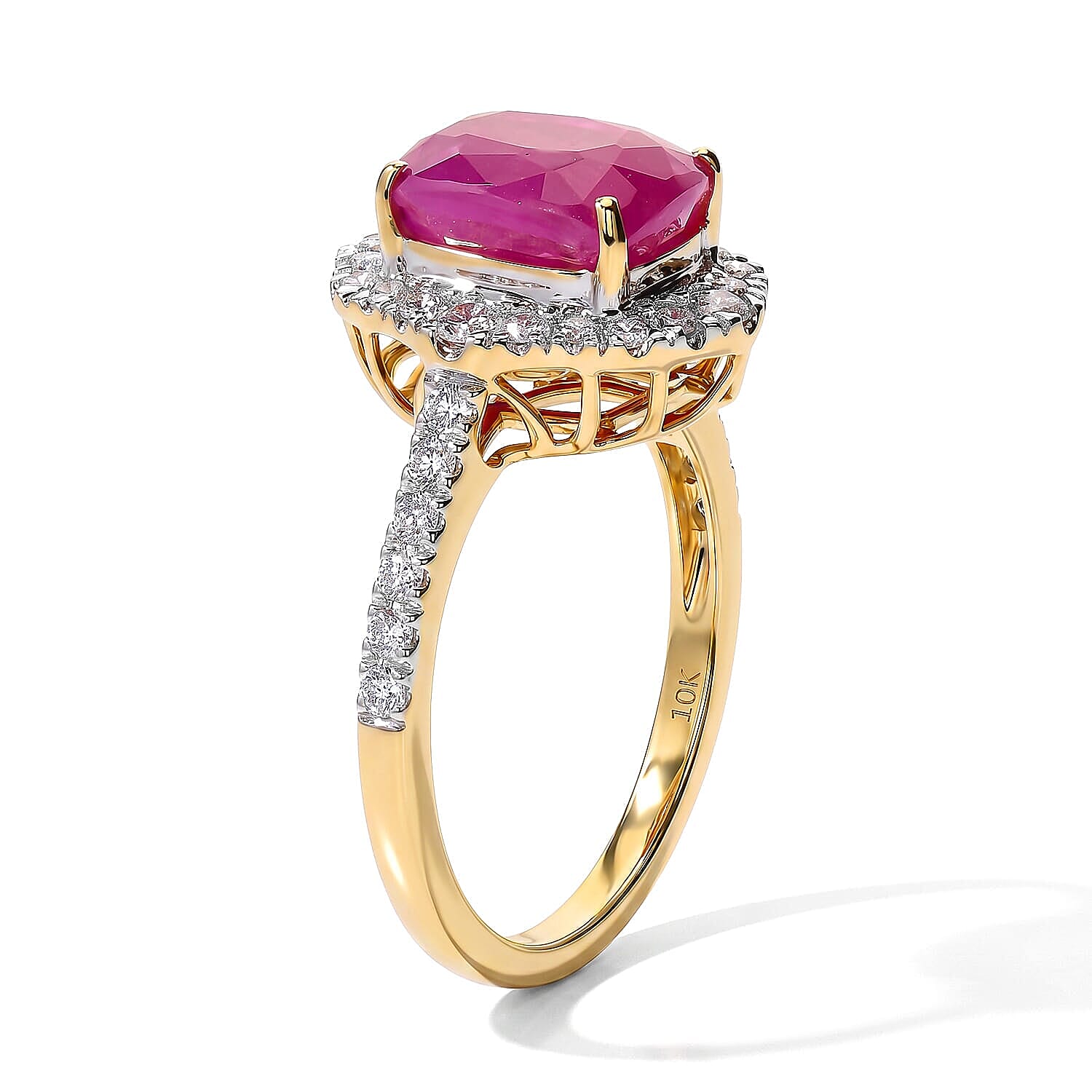 Certified & Appraised AAA Taveta Ruby and Luxuriant Lab Grown Diamond G-H SI 4.00 ctw Ring in 10K Yellow Gold (Size 5.0)