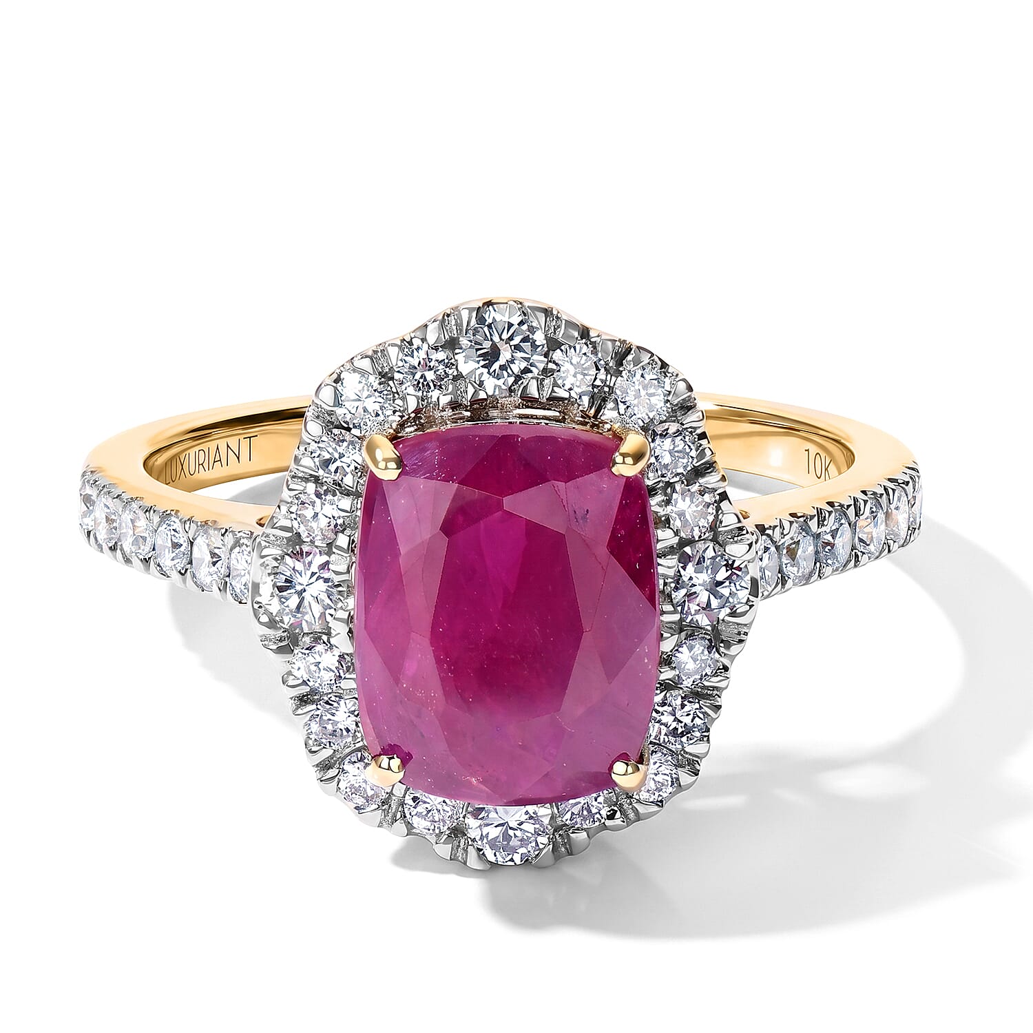 Certified & Appraised AAA Taveta Ruby and Luxuriant Lab Grown Diamond G-H SI 4.00 ctw Ring in 10K Yellow Gold (Size 7.0)