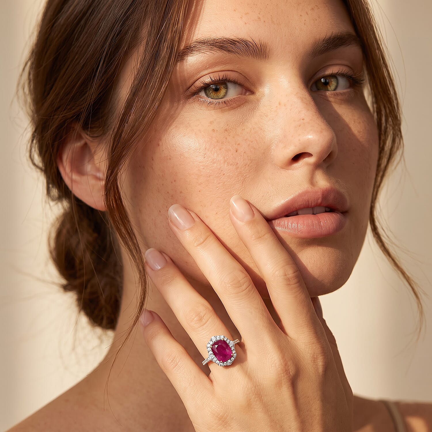 Certified & Appraised AAA Taveta Ruby and Luxuriant Lab Grown Diamond G-H SI 4.00 ctw Ring in 10K Yellow Gold (Size 7.0)