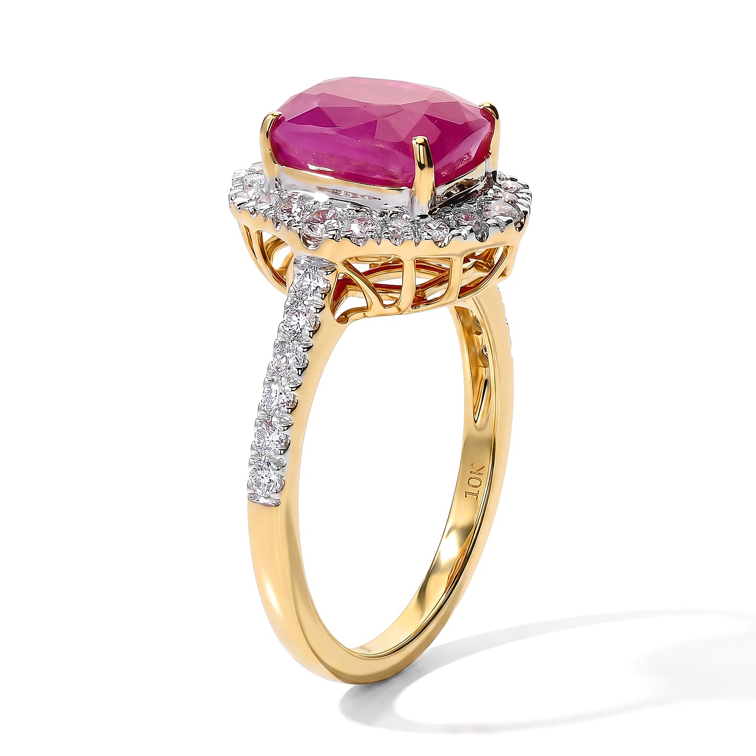 Certified & Appraised AAA Taveta Ruby and Luxuriant Lab Grown Diamond G-H SI 4.00 ctw Ring in 10K Yellow Gold (Size 7.0)