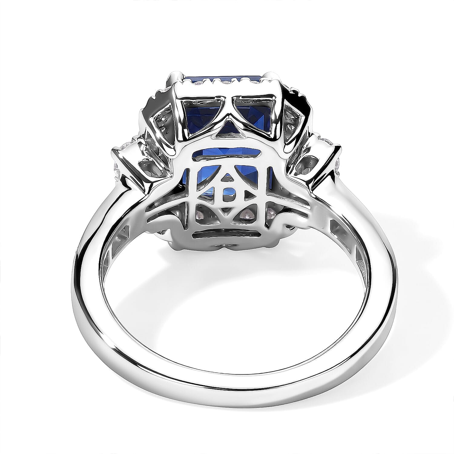 Certified and Appraised D'Joy Premium Kashmir Kyanite, Moissanite Ring in Rhodium Over Sterling Silver (Size 5.0) 3.65 ctw