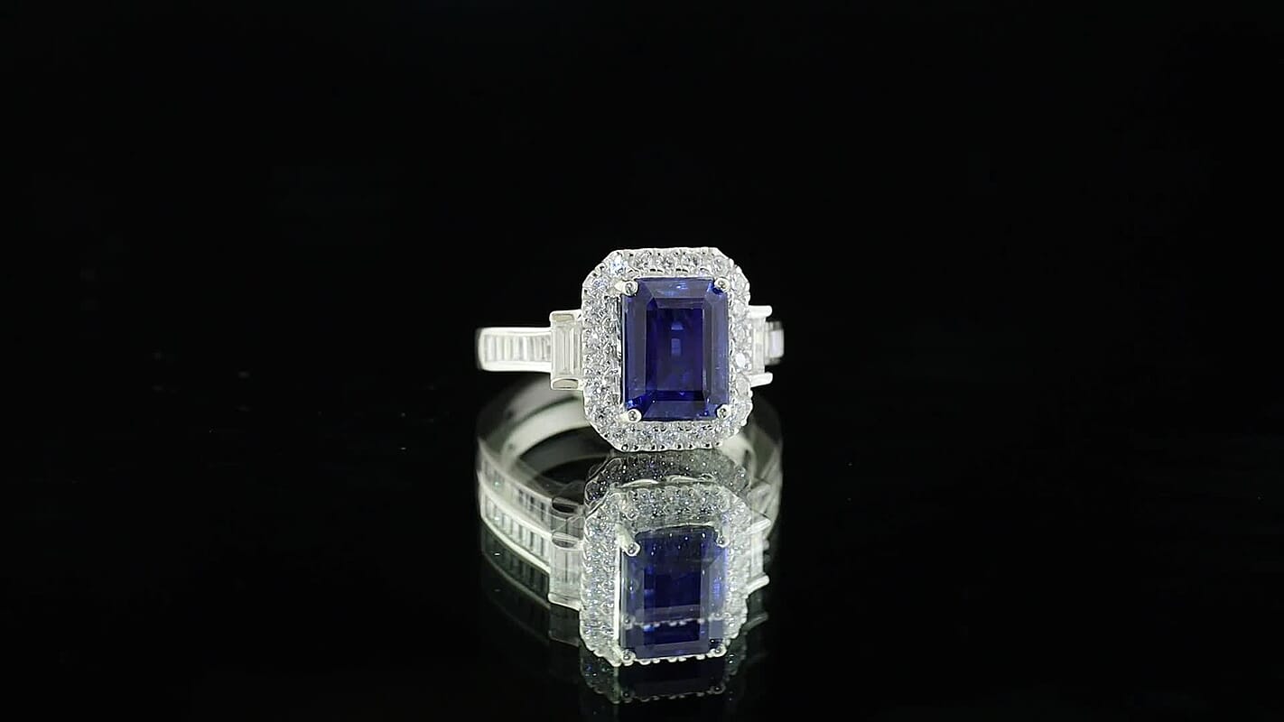 Certified and Appraised D''Joy Premium Kashmir Kyanite, Moissanite Ring in Rhodium Over Sterling Silver (Size 6.0) 3.65 ctw