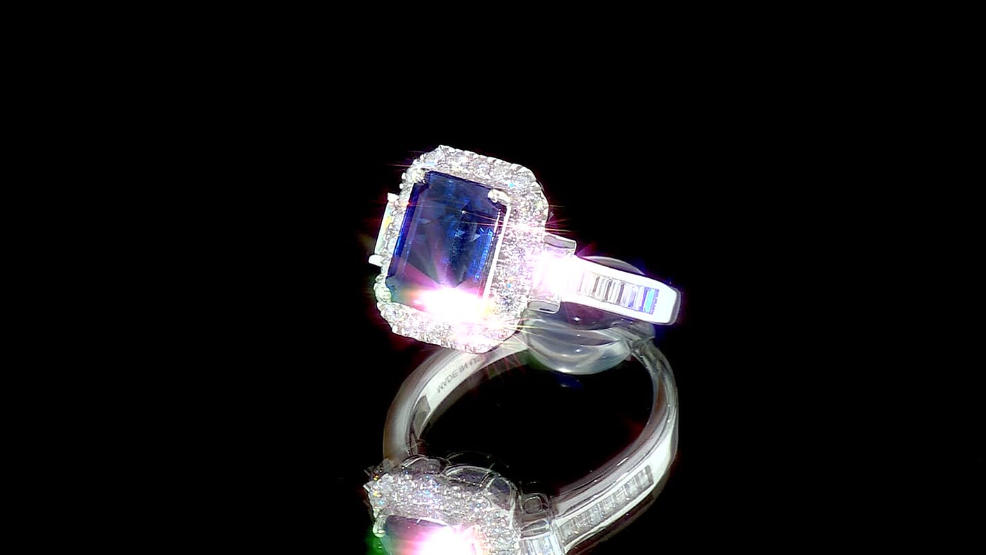 Certified and Appraised D''Joy Premium Kashmir Kyanite, Moissanite Ring in Rhodium Over Sterling Silver (Size 6.0) 3.65 ctw