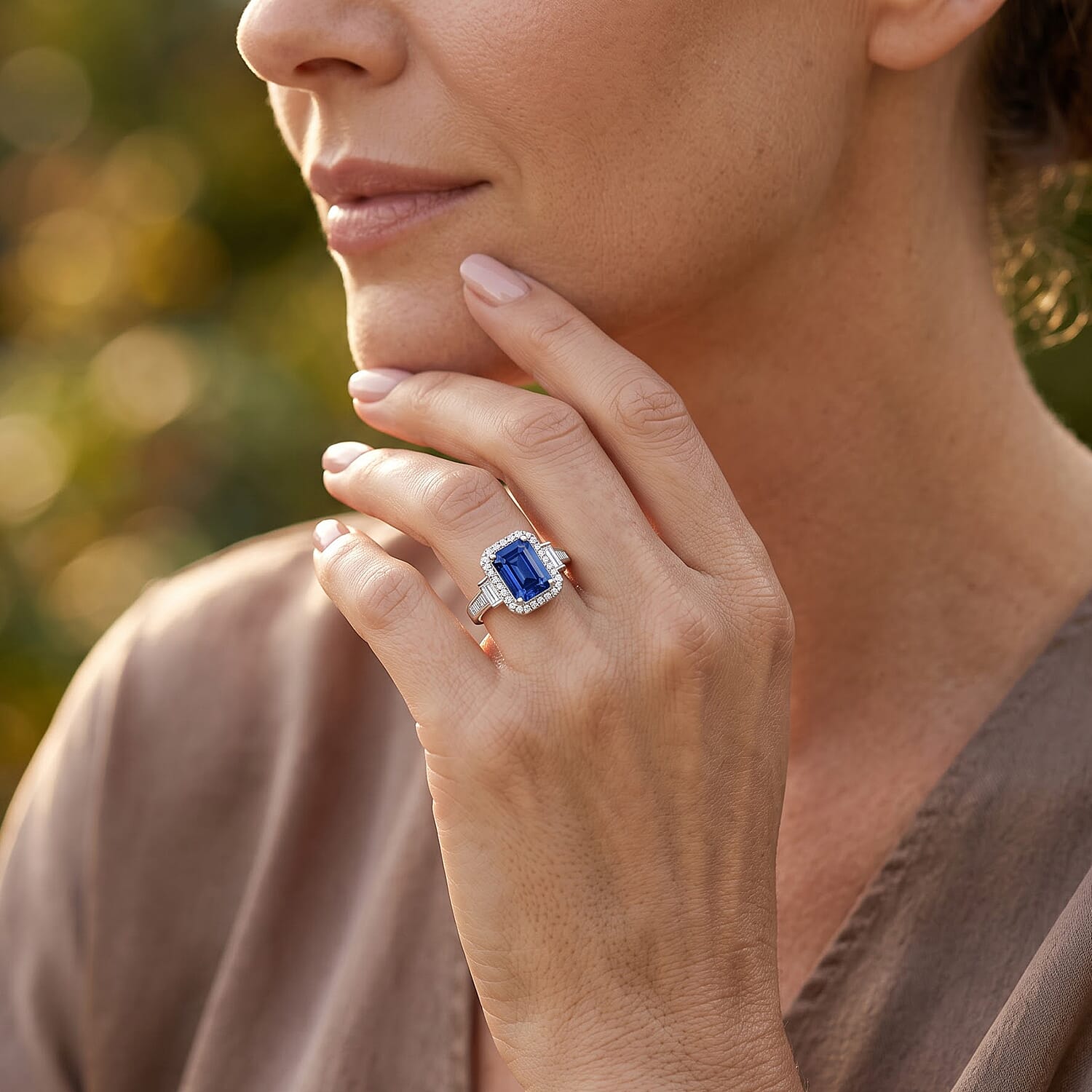 Certified and Appraised D'Joy Premium Kashmir Kyanite and Moissanite 3.65 ctw Ring in Rhodium Over Sterling Silver (Size 6.0)