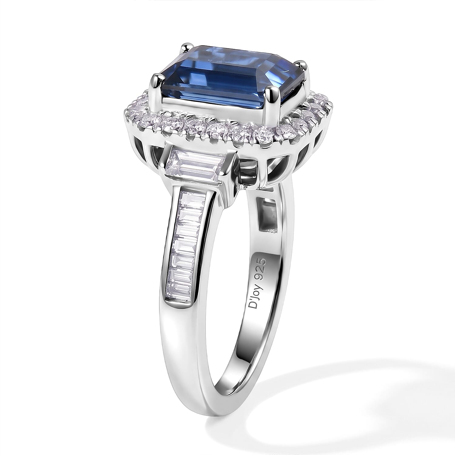 Certified and Appraised D'Joy Premium Kashmir Kyanite and Moissanite 3.65 ctw Ring in Rhodium Over Sterling Silver (Size 6.0)