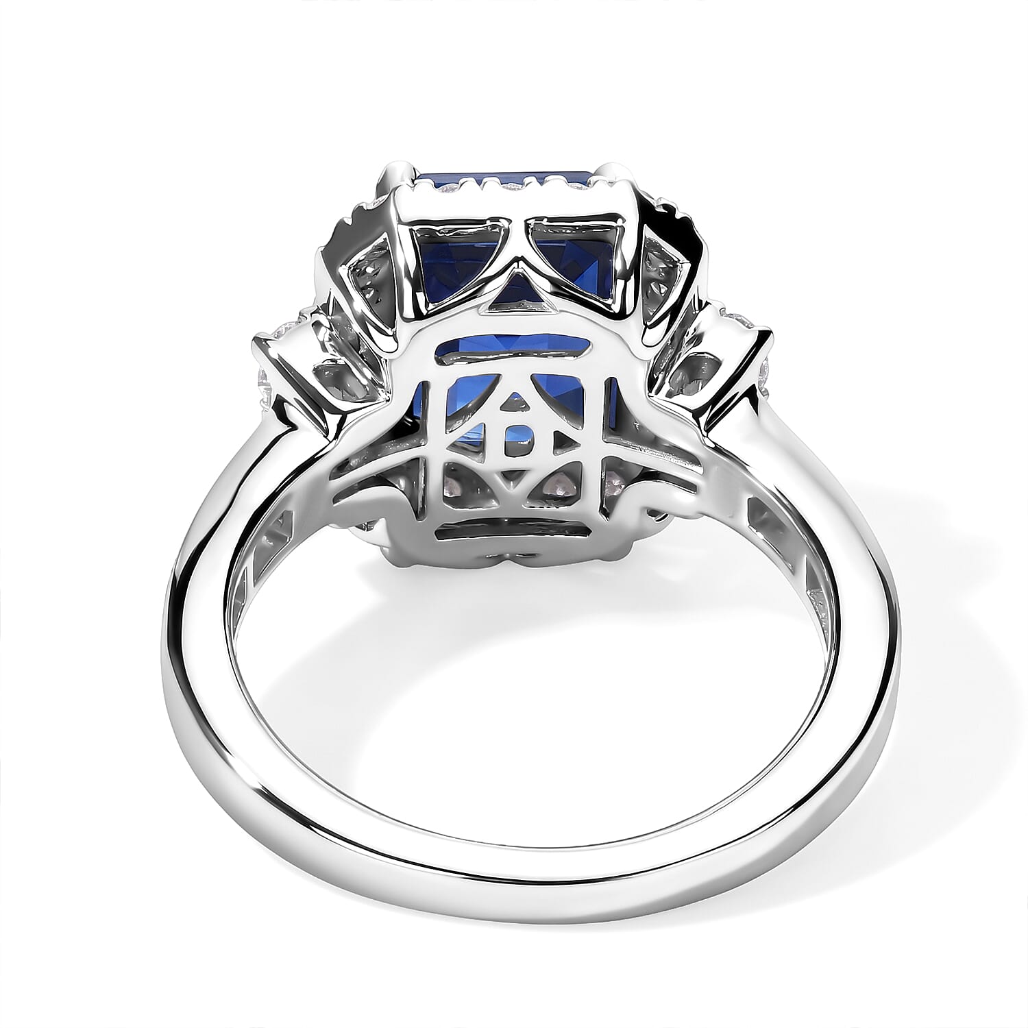 Certified and Appraised D'Joy Premium Kashmir Kyanite and Moissanite 3.65 ctw Ring in Rhodium Over Sterling Silver (Size 6.0)