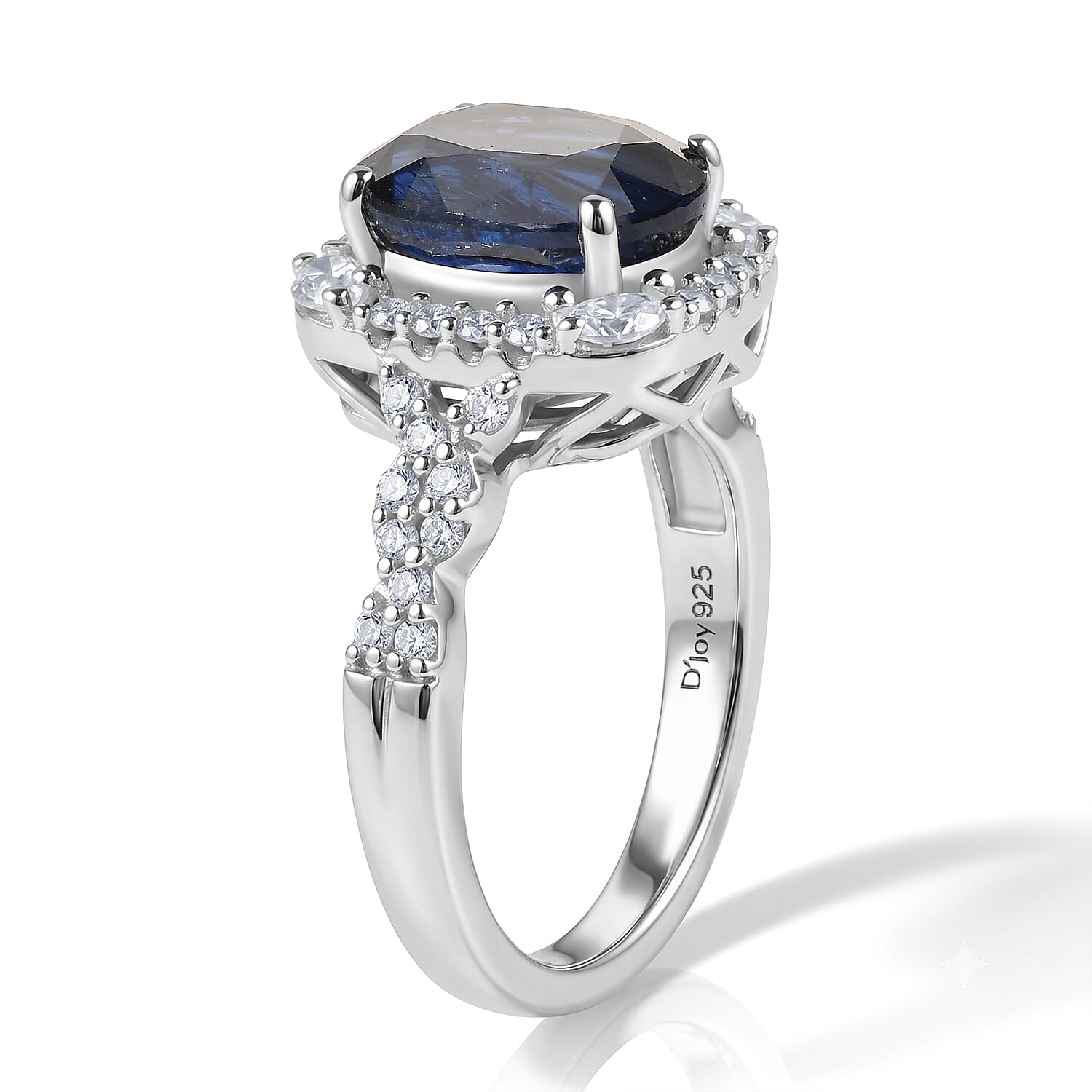 Certified and Appraised D'Joy Premium Kashmir Kyanite and Moissanite 4.10 ctw Ring in Rhodium Over Sterling Silver (Size 6.0)